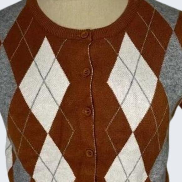 CIDER Brown Cropped Short Sleeve Cardigan Sweater Women's Size Medium - Picture 7 of 13